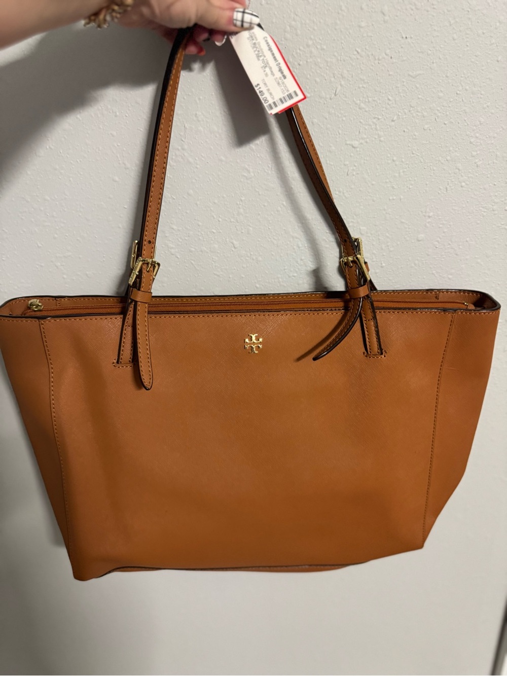 Tory Burch Cognac Leather Tote with Gold Logo